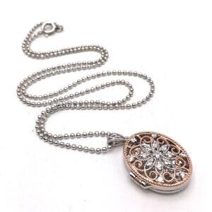 Prime Art Jewel PAJ Rose Gold and Silver Tone Crystal Accented Locket Ball Chain